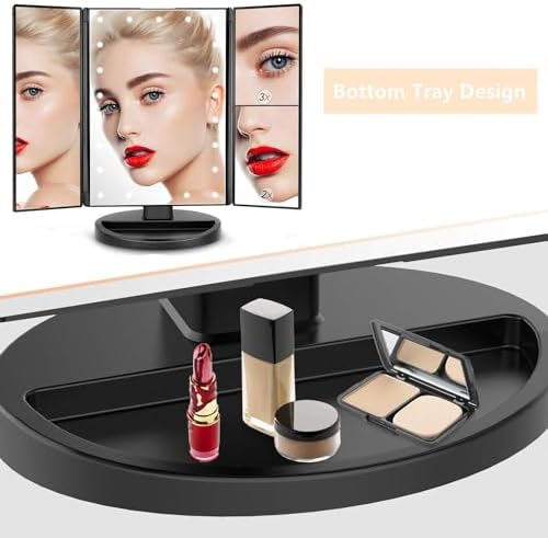 Compact Stylish 3x2x Magnifying Vanities with Touch Screen Light Black