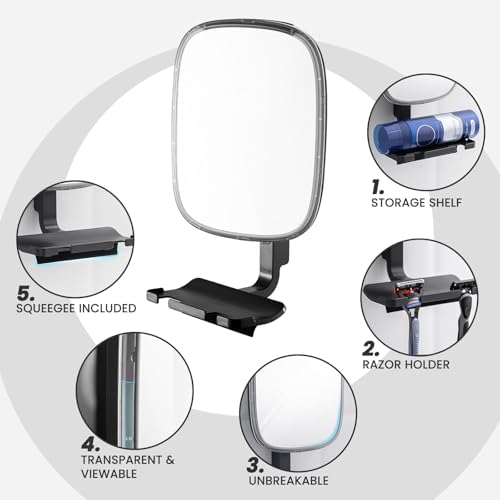 Fog-Free shower mirror with Razor Holder for Shaving
