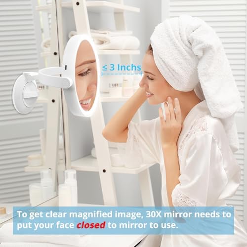 Fabuday 30x Magnifying Mirror with Lights Suction Cup