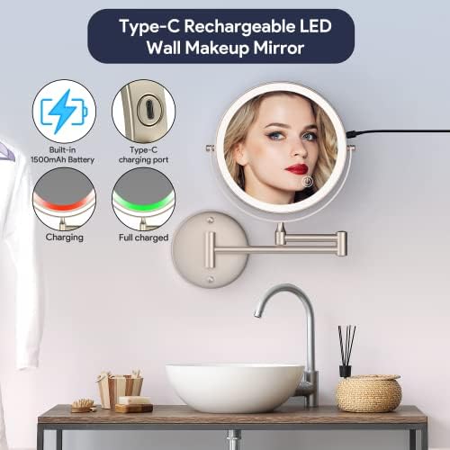 Rocollos Wall-Mounted Lighted Makeup Mirror Rechargeable and Easy to Use