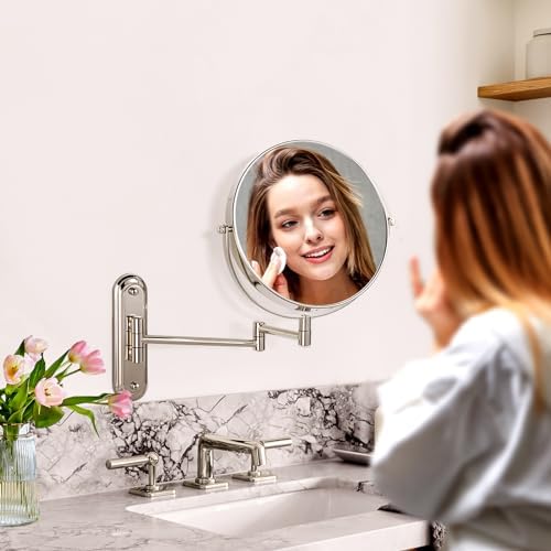Wall Mounted Double Sided 1X15X Magnifying Mirror with Extending Arm