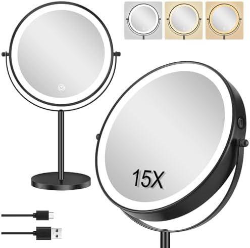 ALHAKIN 15X Magnifying Makeup Mirror 9 Lighted Premium Rotating