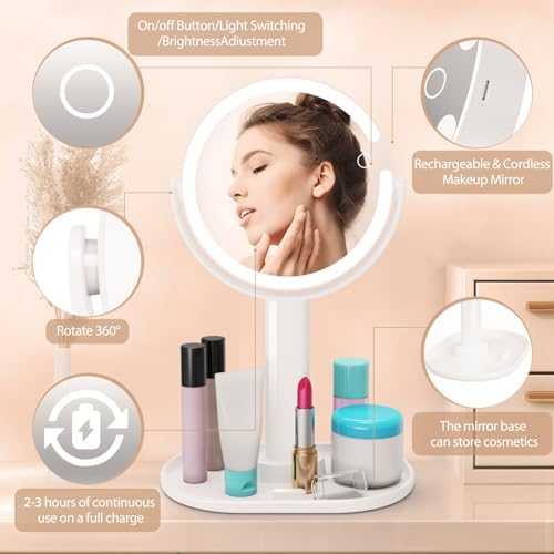 Lighted Makeup Mirror with 1X10X Magnification
