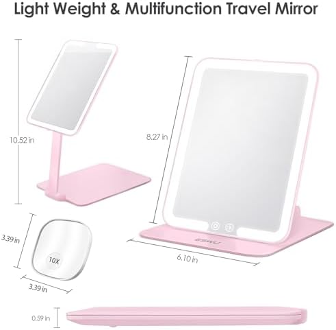 ESWU 10X Magnifying Travel Makeup Mirror with LED Light and Stand