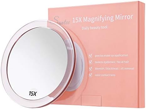 Precision makeup mirror with 15x magnification