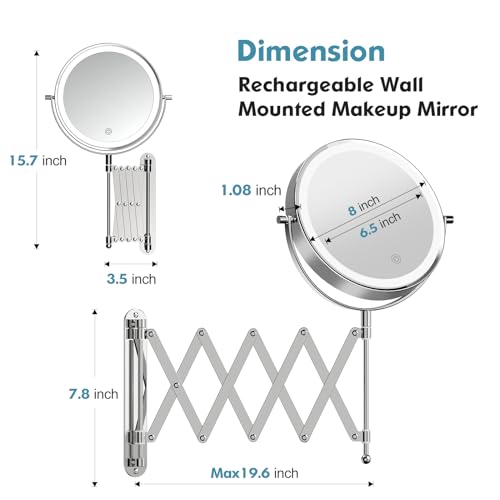 8-inch Double-Sided Wall-Mounted Makeup Mirror with Rechargeable Battery