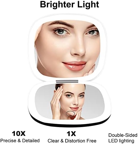 Makeup Mirror Compact with 1X 10X Dimmable Light