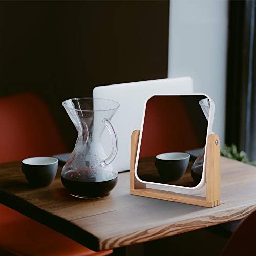 Double-Sided Magnifying Mirror with 360-Degree Swivel and Bamboo Stand