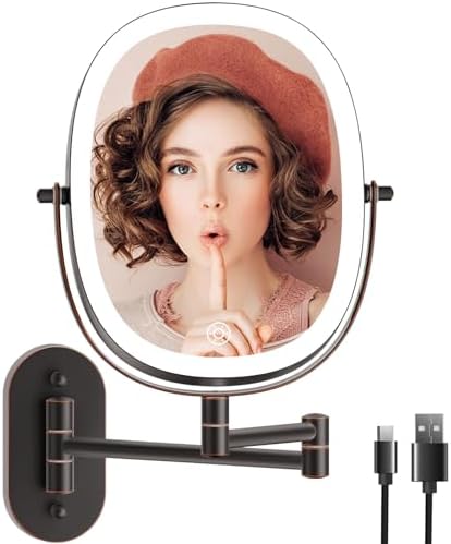 Wall Mounted Double-Sided Touch Dimmable 8-Inch Makeup Mirror