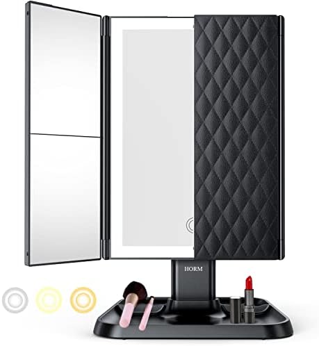 HORM Trifold Makeup Vanity Mirror with 3 Lighting Modes