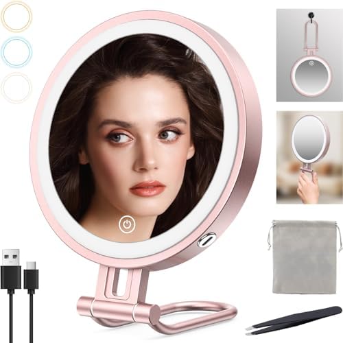 IMIKona Travel Makeup Mirror with Lights 10X Magnifying 3000mAh Rechargeable