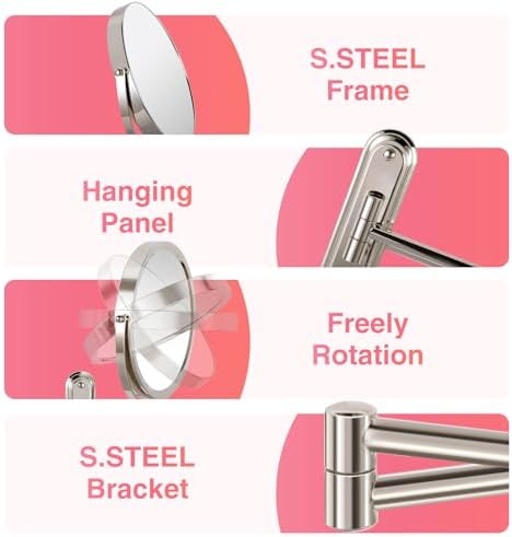 Wall Mounted Double Sided 1X15X Magnifying Mirror with Extending Arm
