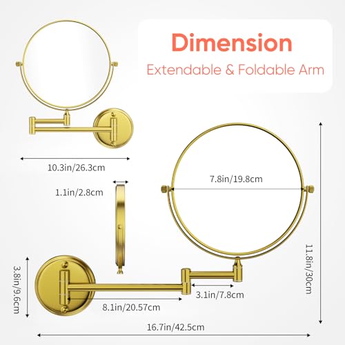 GURUN 8 Wall-Mounted Makeup Mirror with 10X Magnification
