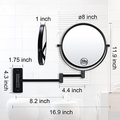 Wall-Mounted Makeup Mirror with Extendable Arms 10X Magnification