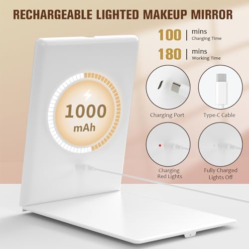 Fast-Billed WOHOMEAN Travel Makeup Mirror 72-LED 3 Light Settings