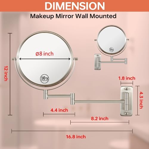 Versatile 8 Wall-Mounted Makeup Mirror with 10X Magnification