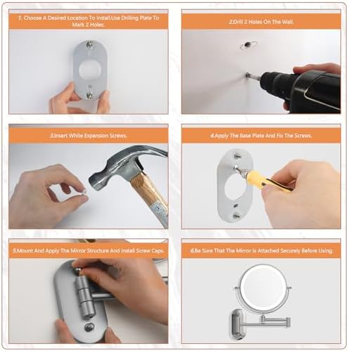 Rechargeable Wall-Mounted Makeup Mirror with 3-Sided Light for Bathroom