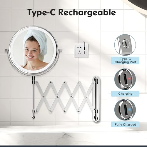 8-inch Double-Sided Wall-Mounted Makeup Mirror with Rechargeable Battery