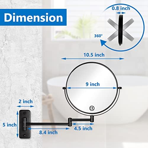 9 Wall Mounted Makeup Mirror with 10X Magnifier