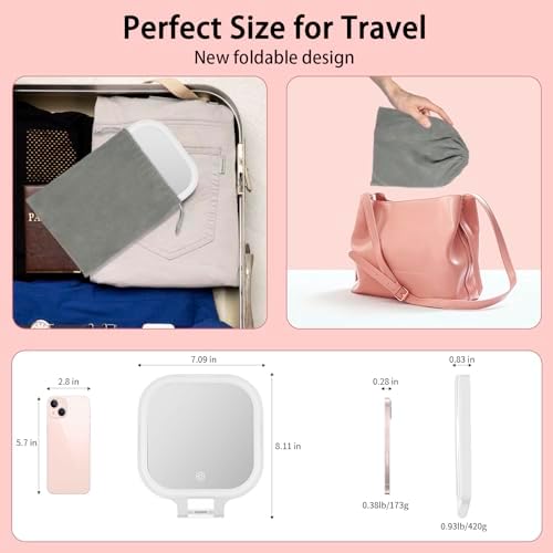 Double-Sided 1X10X Travel Makeup Mirror with LED Lights and Folding Design