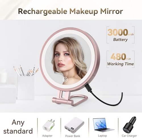 IMIKona Travel Makeup Mirror with Lights 10X Magnifying 3000mAh Rechargeable