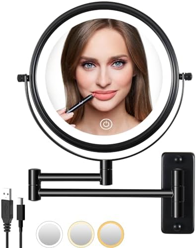 Lansi Rechargeable Wall-Mounted Lighted Makeup Mirror Black