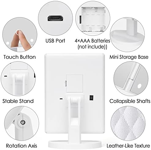 Makeup Mirror with 10X magnification white USB AAA batteries touch controls