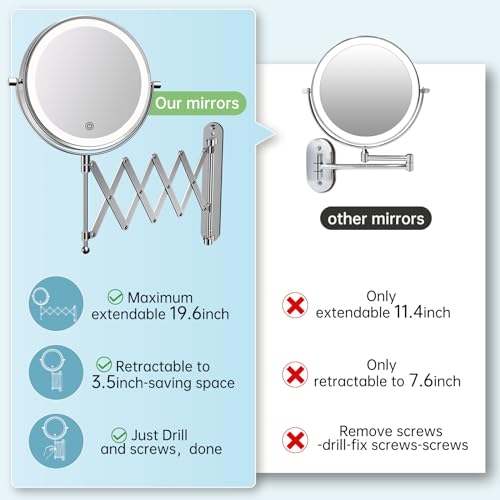 8-inch Double-Sided Wall-Mounted Makeup Mirror with Rechargeable Battery