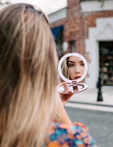 Fancii LED Lighted Travel Makeup Mirror 10x Magnification Rose Gold