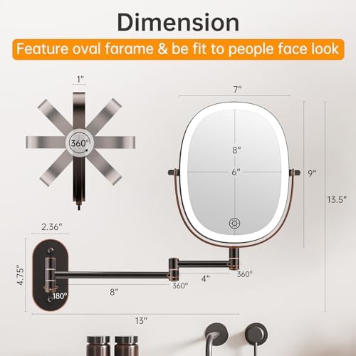 Wall Mounted Double-Sided Touch Dimmable 8-Inch Makeup Mirror