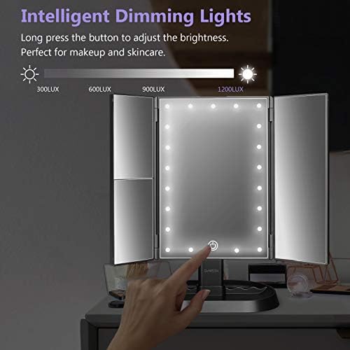 Deweisn Trifold Lighted Makeup Mirror with 21 LEDs and Touch Control