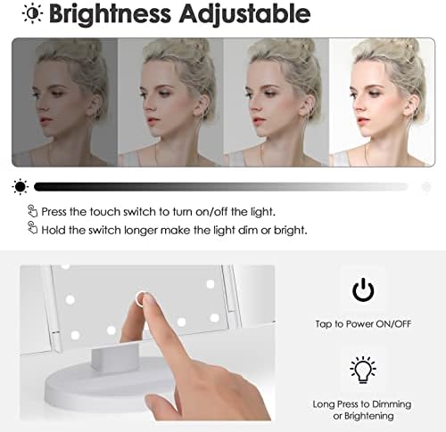 Makeup Mirror with 10X magnification white USB AAA batteries touch controls