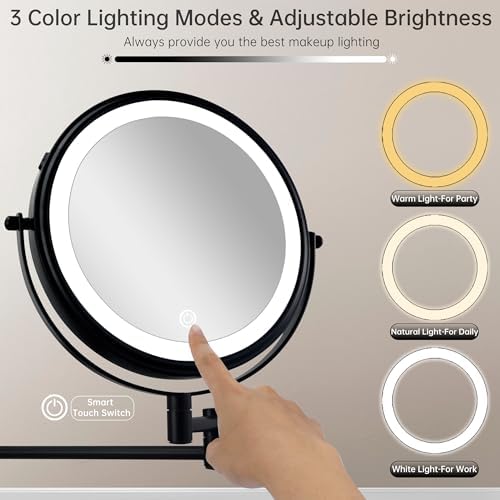 Wall-Mounted 10X Rechargeable Makeup Mirror with 3 Lights