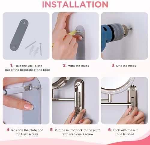 Wall Mounted Double Sided 1X15X Magnifying Mirror with Extending Arm