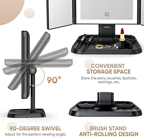 HORM Trifold Makeup Vanity Mirror with 3 Lighting Modes