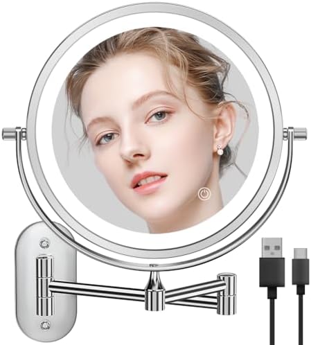 Rechargeable Wall-Mounted Makeup Mirror with 3-Sided Light for Bathroom