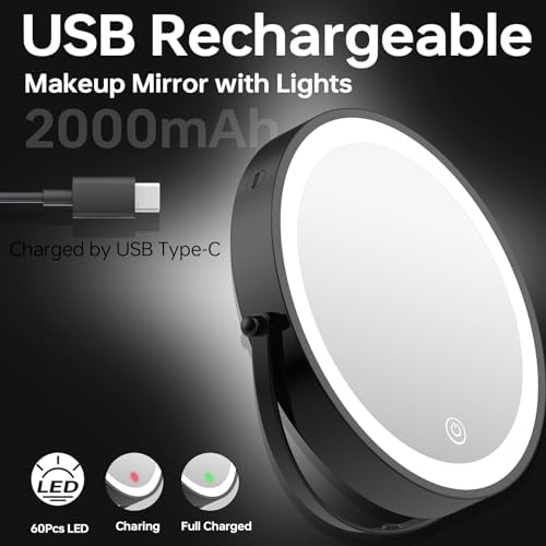 Lansi Rechargeable Wall-Mounted Lighted Makeup Mirror Black