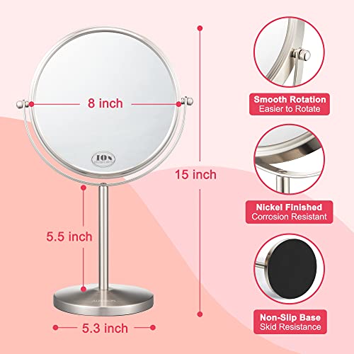 ALHAKIN 10x Magnifying Makeup Mirror Compact with 360 Swivel Anti-Slip Base