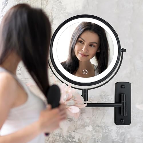 Wall-Mounted 10X Rechargeable Makeup Mirror with 3 Lights