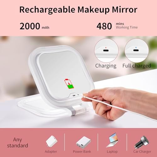 Double-Sided 1X10X Travel Makeup Mirror with LED Lights and Folding Design