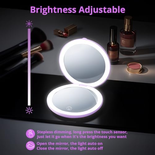 Fabuday Travel Compact Magnifying Makeup Mirror with Lights