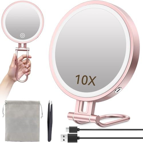 IMIKona Travel Makeup Mirror with Lights 10X Magnifying 3000mAh Rechargeable