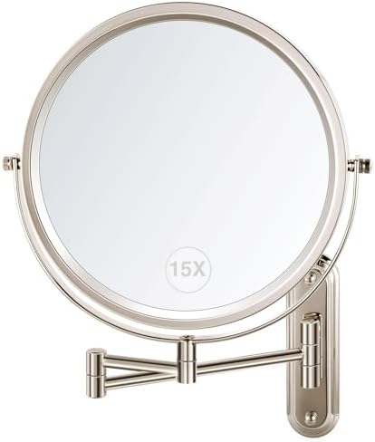 Wall Mounted Double Sided 1X15X Magnifying Mirror with Extending Arm