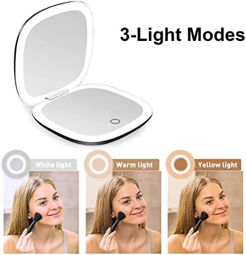Makeup Mirror Compact with 1X 10X Dimmable Light