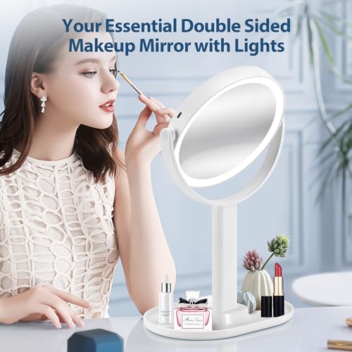 MIYADIVA Double-Sided Makeup Mirror with 20X Adjustable Lights Detachable Design