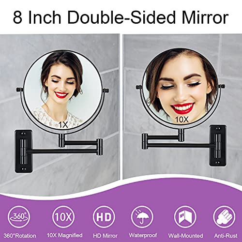 Wall-Mounted Makeup Mirror with Extendable Arms 10X Magnification