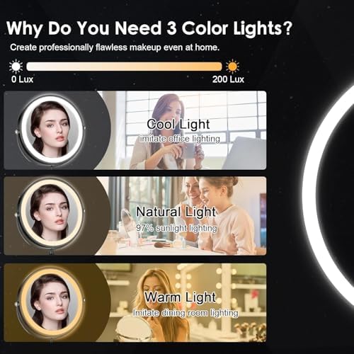 DEIOVWXS Lighted Makeup Mirror Rechargeable 3000mAh 360 Rotation Bright Adjustable Womens Gift