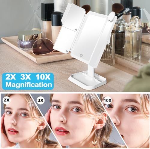 Precise mans makeup mirror with multi-level magnification and touch controls