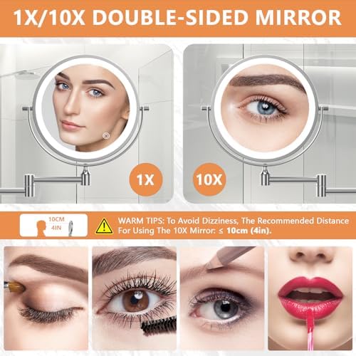 Rechargeable Wall-Mounted Makeup Mirror with 3-Sided Light for Bathroom