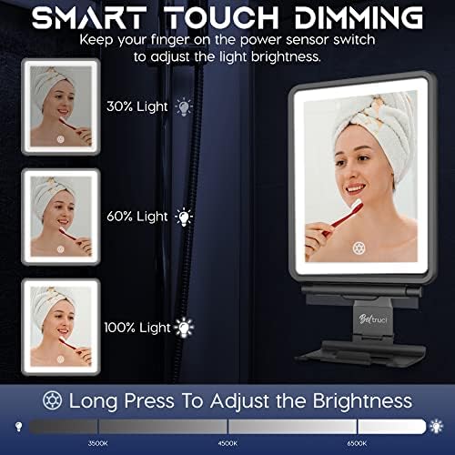 Fogless Lighted Shower Mirror Includes Squeegee Storage